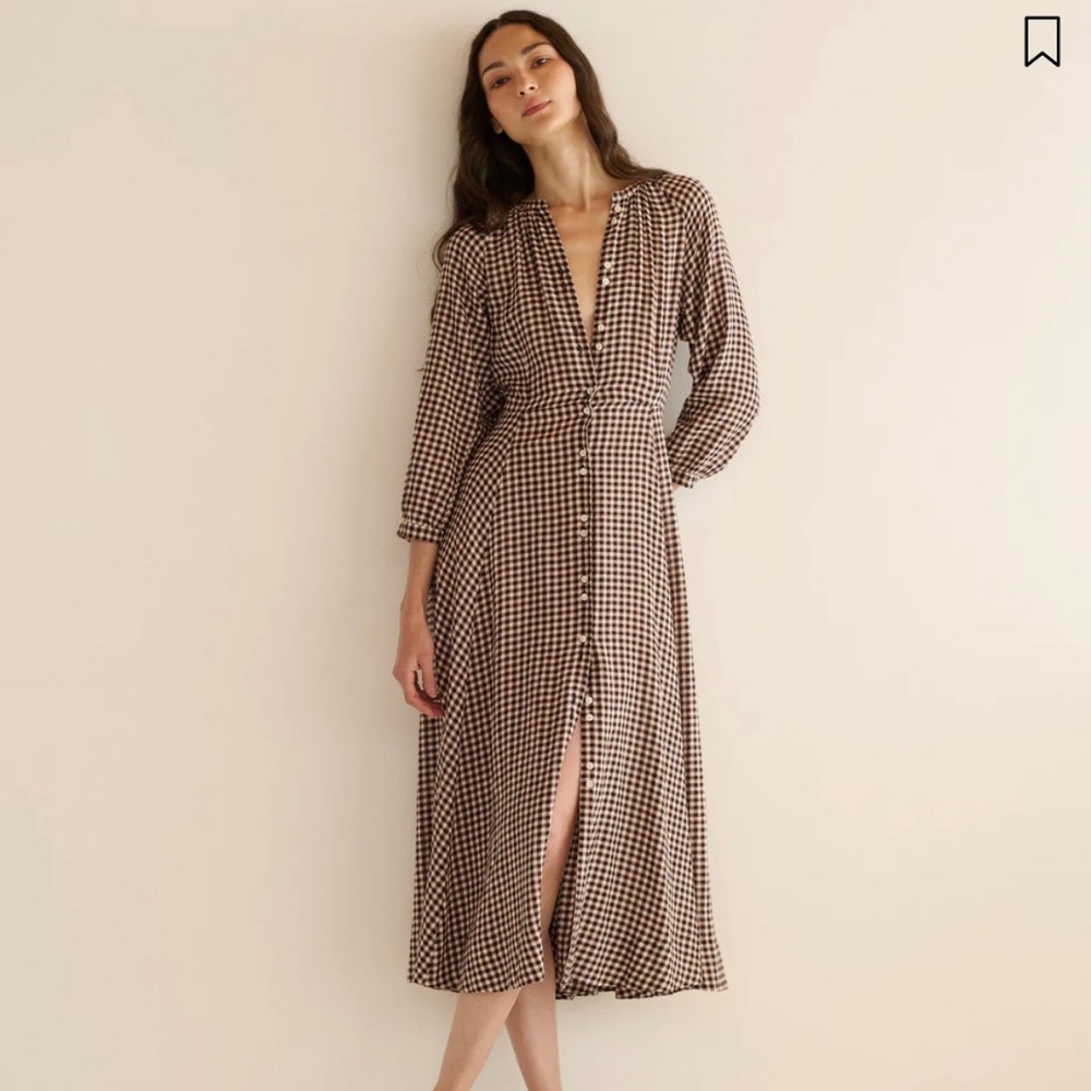 DÔEN Madelaine Plaid Button Up Fitted Dress XXL Good Condition